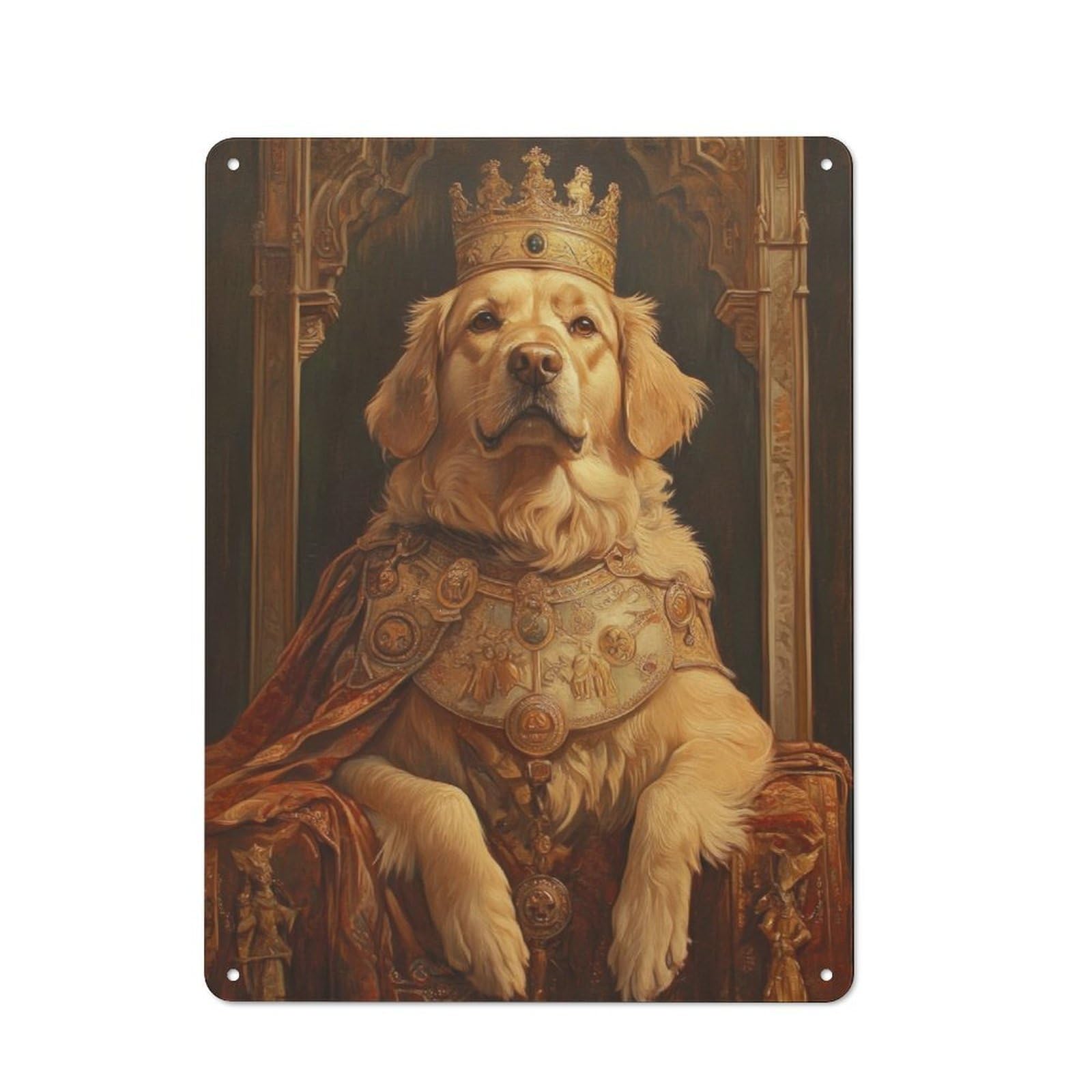 Junmoney Golden Retriever King Metal Wall Sign 40X30cm Featuring For Garage Wall, For Kitchen, Dining Room And Home Bar Wall Decor