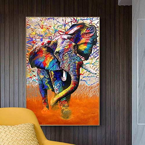 HYFBH Street Art Graffiti Toile Art Peintures Murales Affiches Et Impressions Toile Couleur Éléphant Photos Salon Décor À La Maison 32 "x47 (80x120cm) Sans Cadre Cover