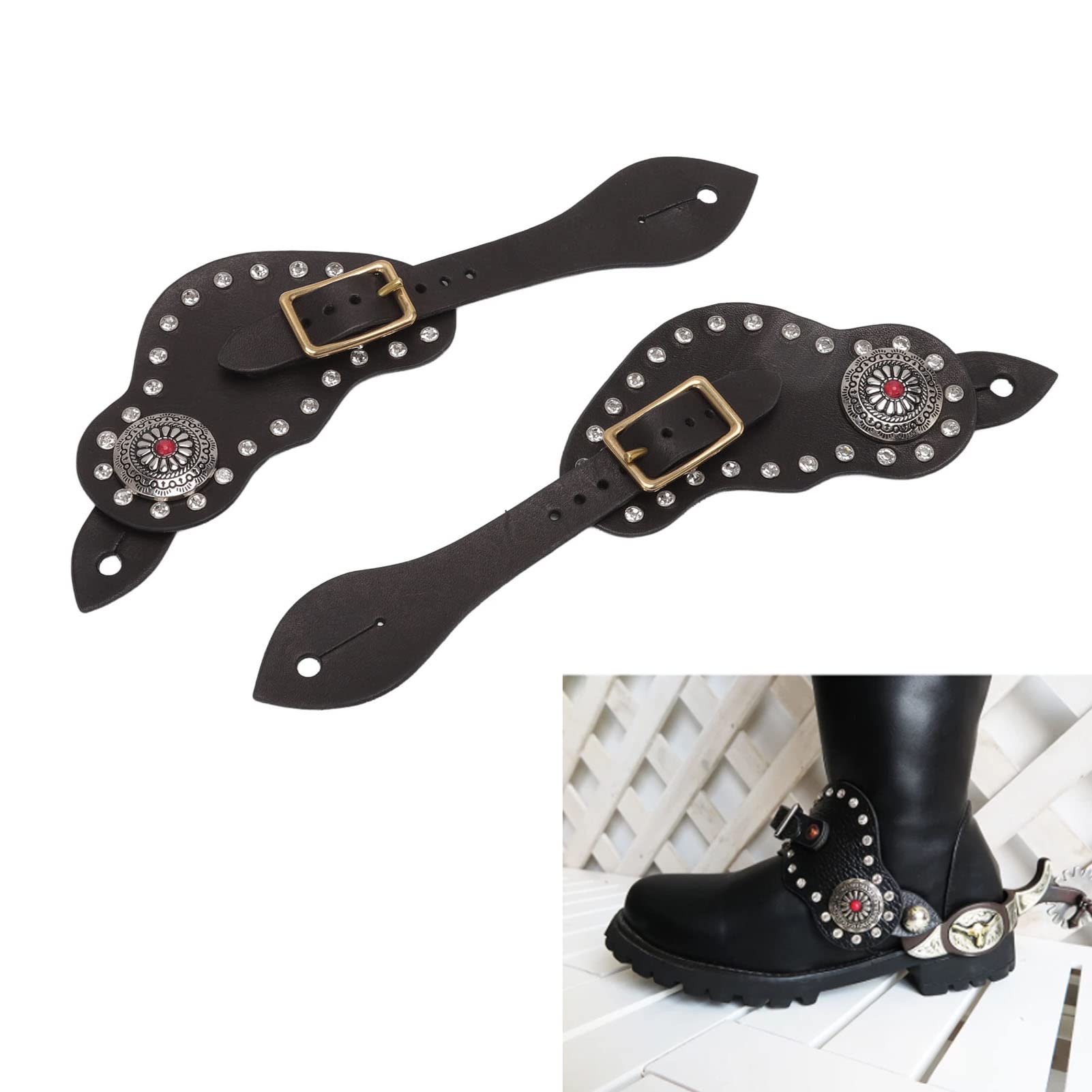 Santiags mexicaines cuir noir brides buffalo - Bottes santiag et country