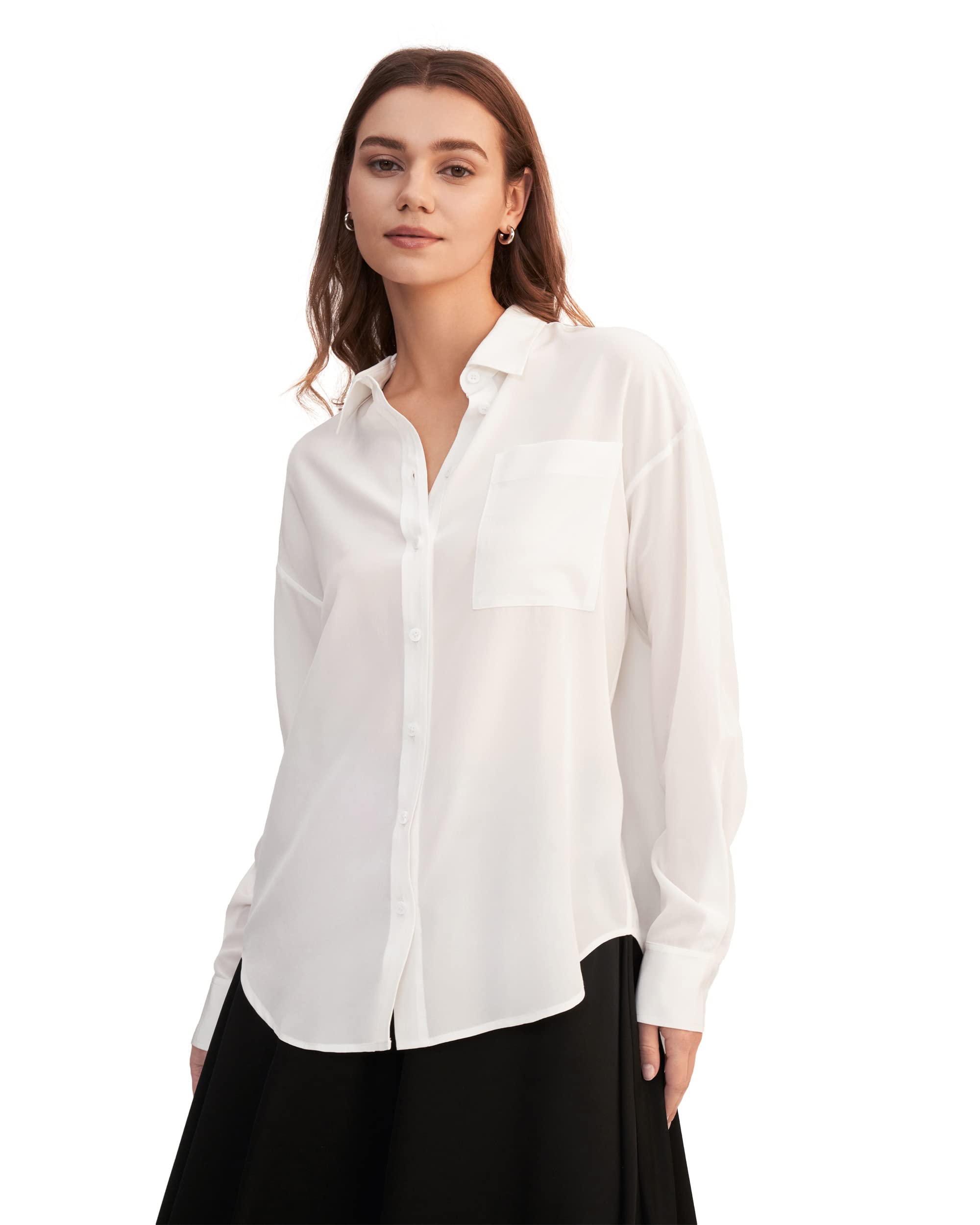LilySilk Damen Reine Seidenhemd Damenbluse Damenhemd Klassische Bluse V-Ausschnitt Elegante Freizeitkleidung