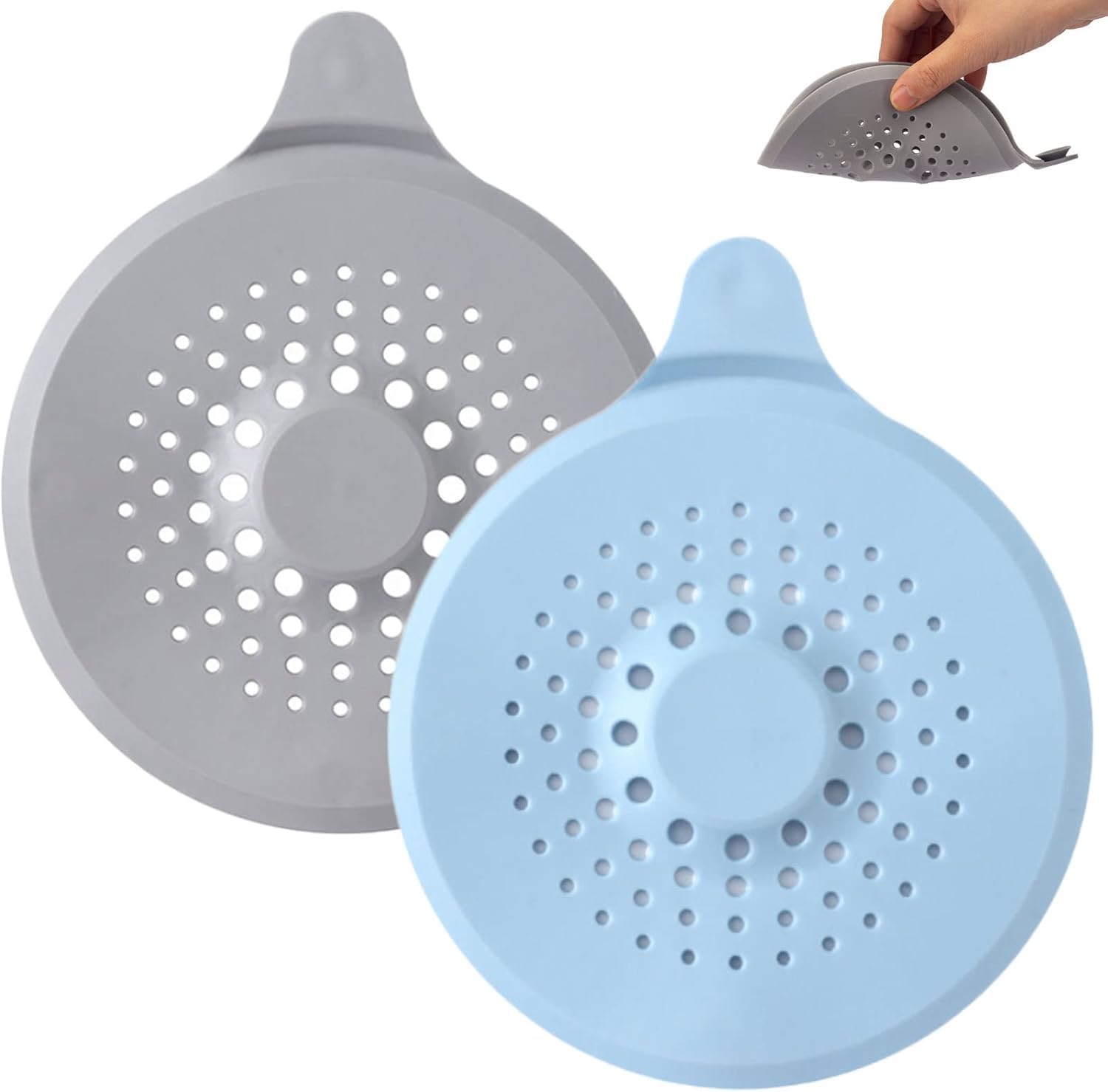 2 Pack Hair Catcher for Shower Drain with Strong Suction Cup, Silicone Sink Strainer Protector Shower Drain Cover Hair Stopper Trap Sink Filter for Bathroom Bathtub Kitchen Sink (Blue + Grey)