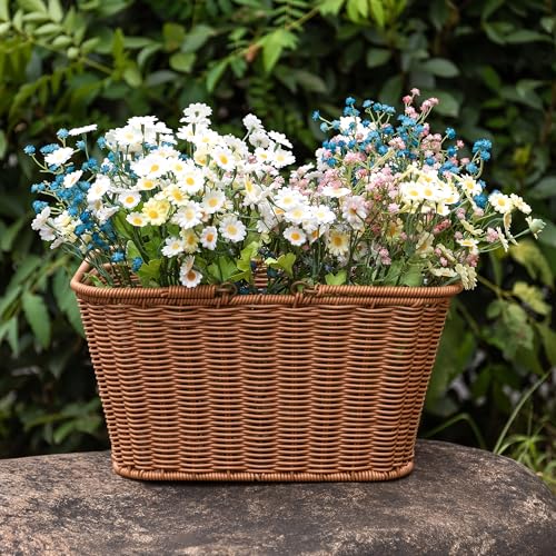 CXWXC Bike Basket - Durable Front Bicycle Bike Baskets - Handmade Woven Wicker Bike Basket with Adjustable Leather Straps (Brown)