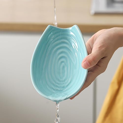 Vista 13 de Soporte para cuchara Hasense para encimera, soporte de cuchara para protección de mostrador, soporte de utensilios de cerámica para cucharón, Verde