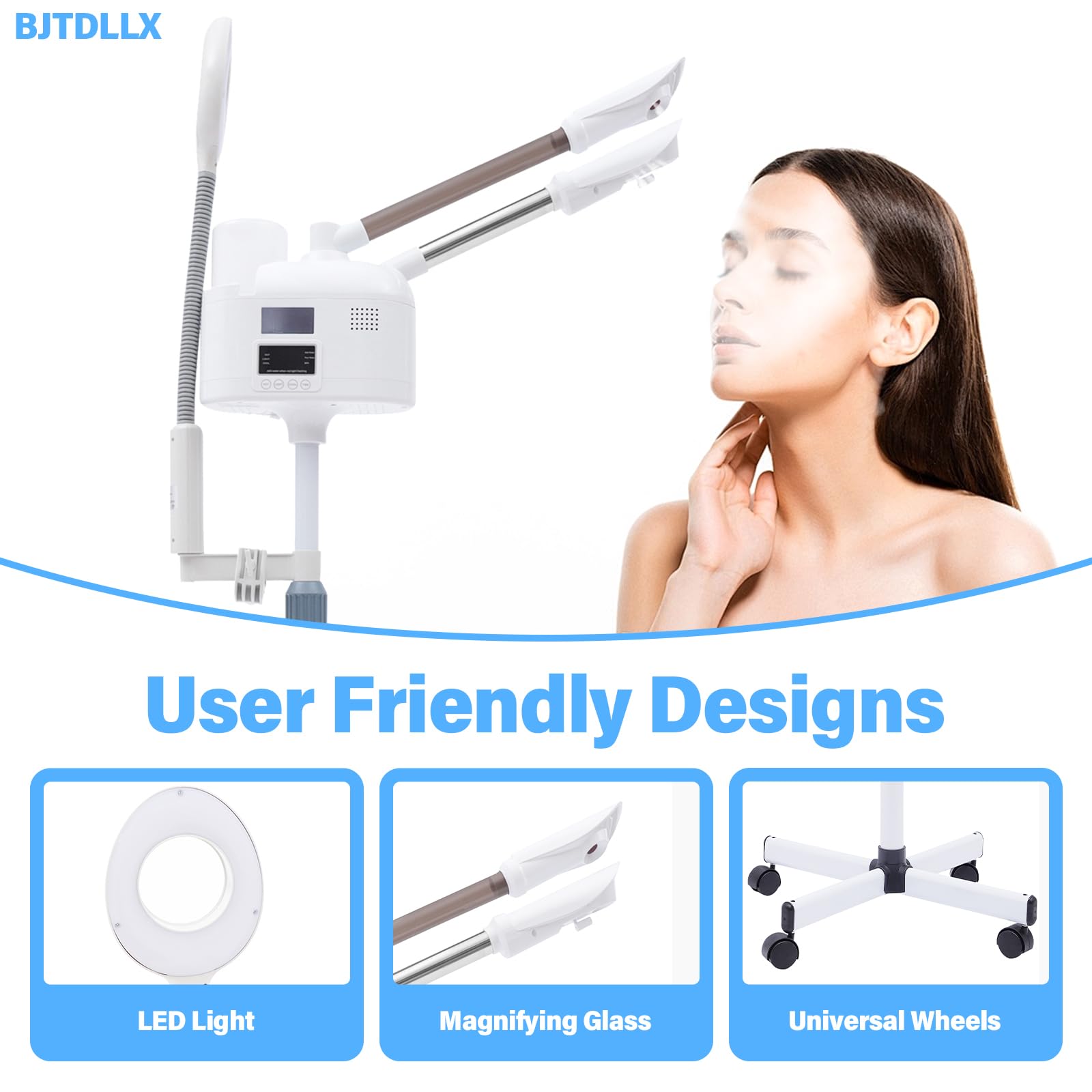 Gesichtsdampfer Bedampfer Kosmetik Facial Steamer Professionell 2 in 1 Vapozon Dampfgerät für Gesicht Heißer und Kalter Gesichtssauna Spa Dampfgerät mit LED Leuchte und Lupen
