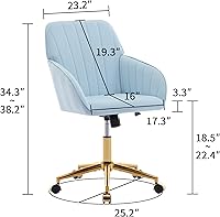 Vista 3 de Velvet Adjustable Office Chair with Swivel Wheels, Ergonomic Executive Chair for Bedroom, Study and Dressing Table, Comfortable for Long Sitting