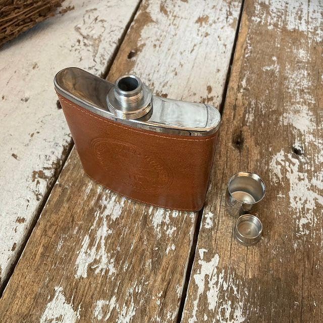 ヴィンテージ ワイルドターキー 本革 巻き レザー スキットル キャンプ