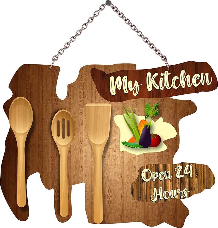 ANGEL INFINITEMy Kitchen Wall Decor Utensils Pattern Wooden Decorative Wall Hanging, Wall Decor for Kitchen, Restaurants, Cafe, Size (10.5x13.5) Inches