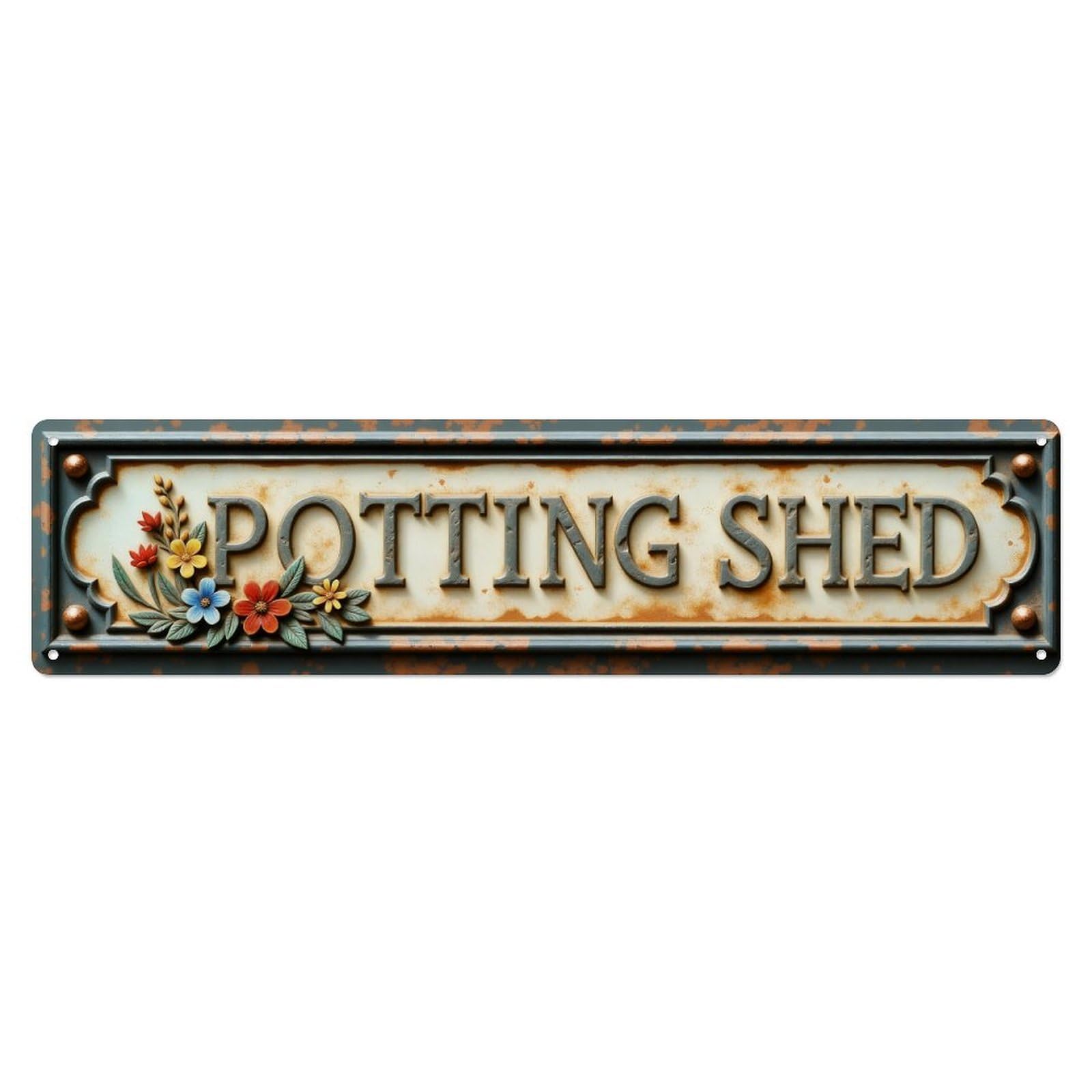 Floral Pattern With Rustic Metal Tin Sign Plaque