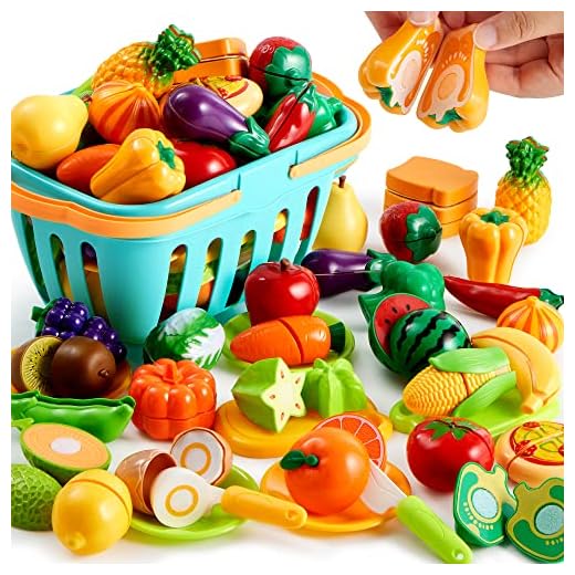 JOYIN 68 Piezas de Juguete de Comida para Cortar para la Cocina niños pequeños, Incluye Frutas y Verduras de plástico, Regalos para niños pequeños