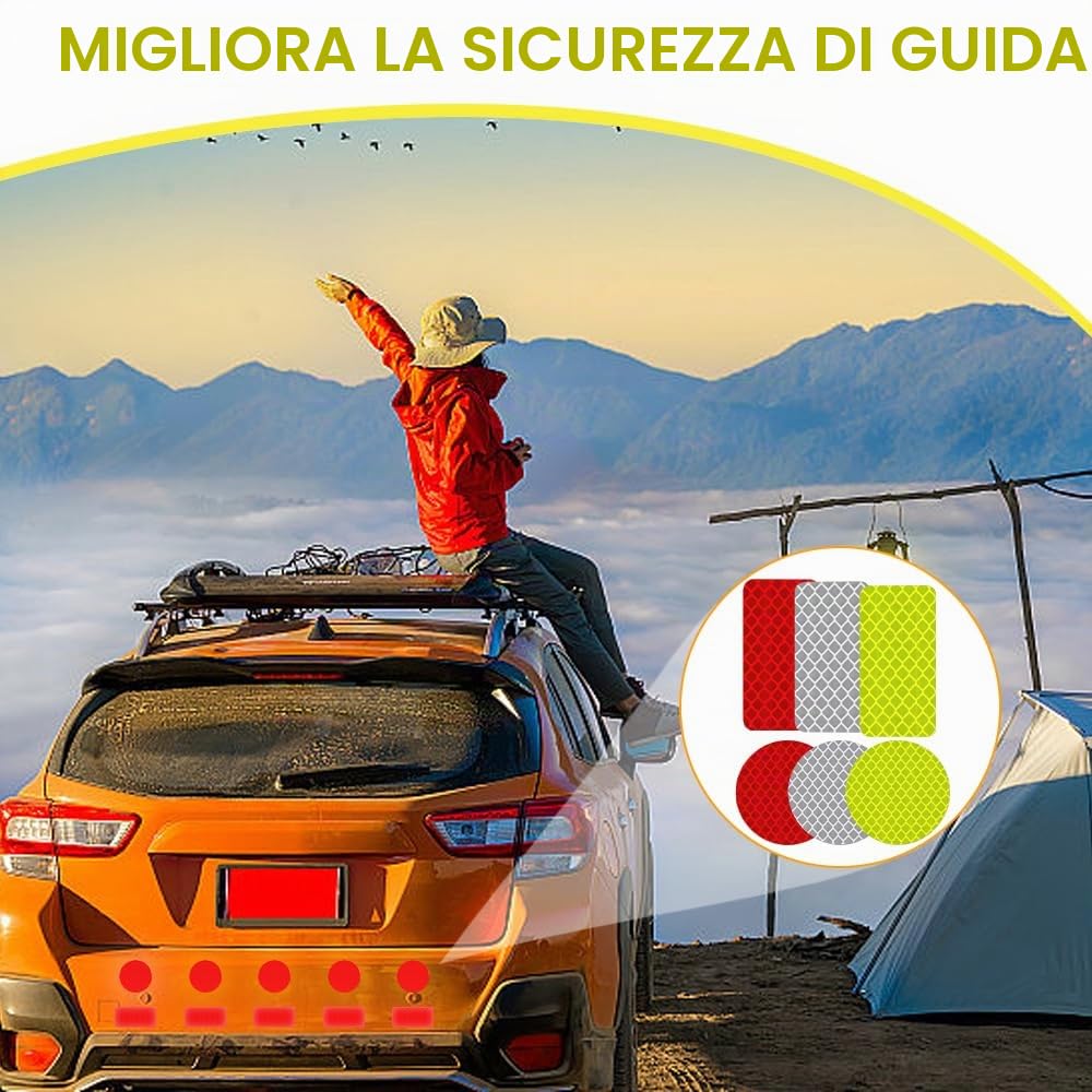 60 Pezzi Adesivi Riflettenti per Auto Adesivi Riflettenti per Biciclette Impermeabile e Sicuro in Alta visibilità Adesivi Catarifrangenti di Sicurezza per Veicoli Biciclette Moto