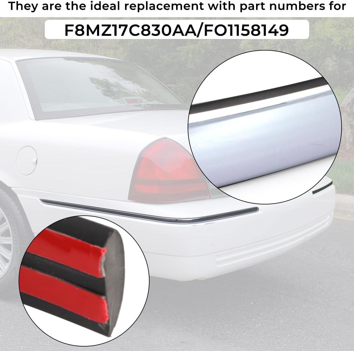 2 Pcs Rear Bumper Moldings for 1998-2011 Mercury Grand Marquis - Replacement for F8MZ17C830AA/FO1158149