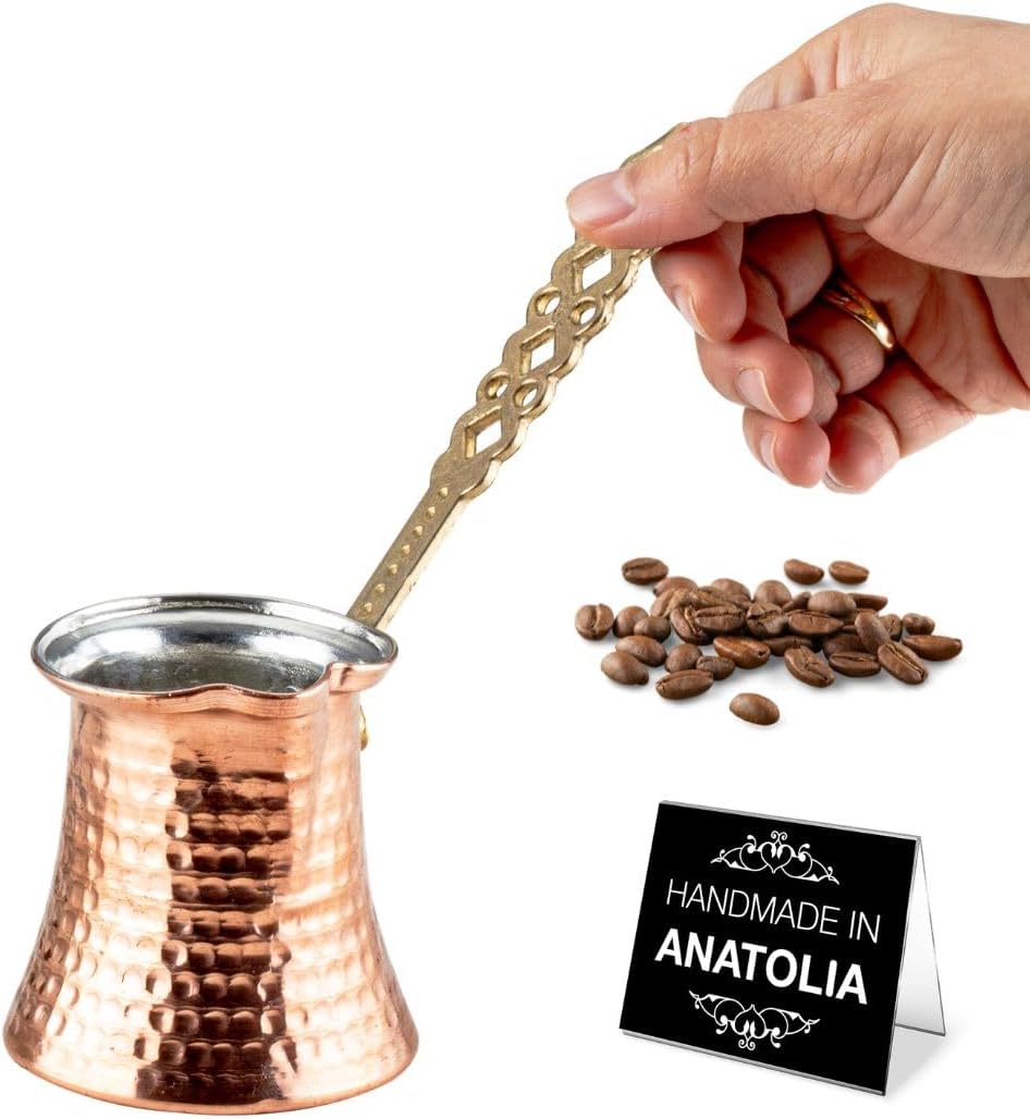 Hakan Turkish Coffee Pot | Stove Top Water Boiler, Coffee Maker, Butter, Chocolate & Milk Warmer | Even and Quick Heat with Handcrafted Copper Material | Coffee Gifts Idea, 6.5 Oz (190 cc)