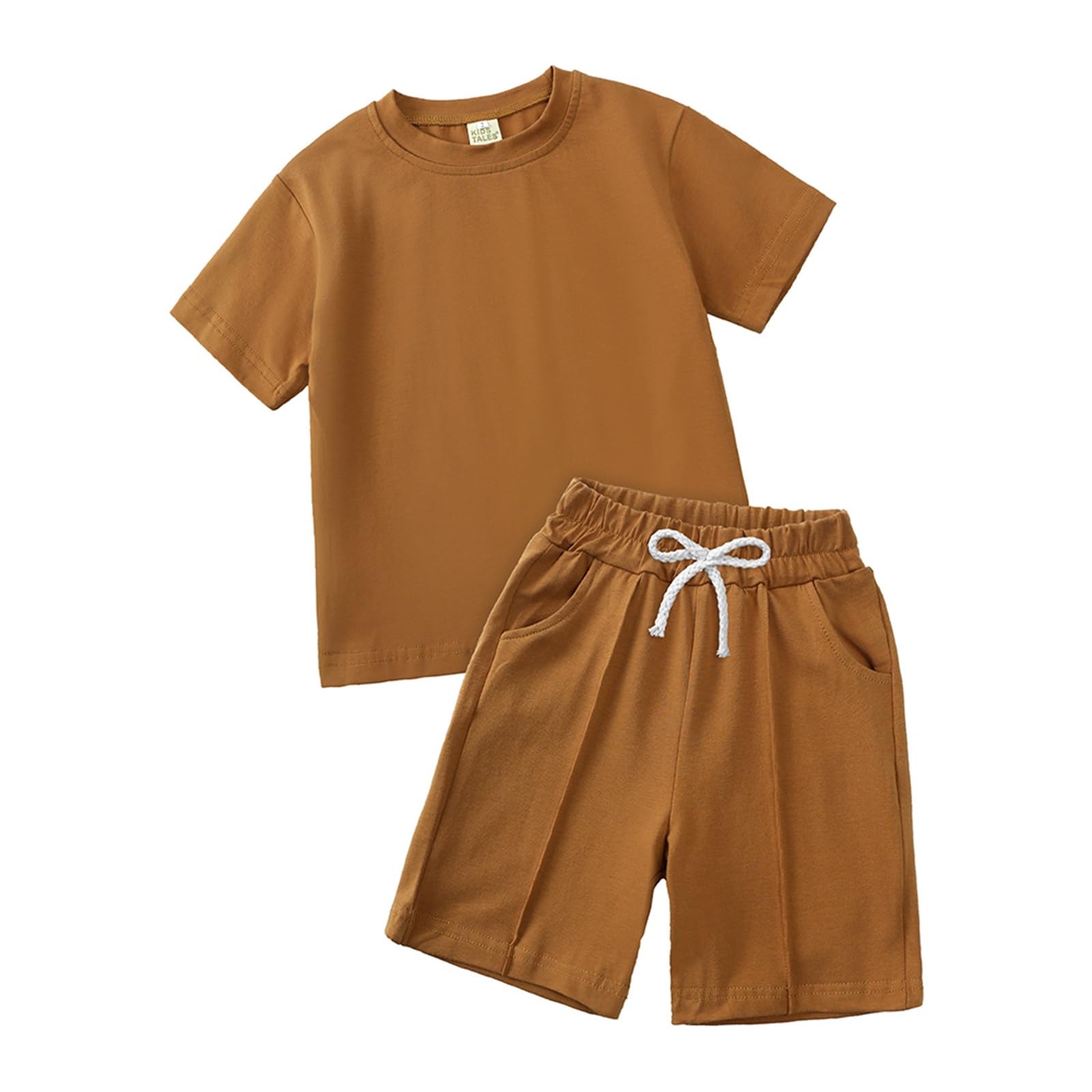 Unisex Kinder Baumwolle Leinen Kurzarm T-Shirt und Kurze Hose 2-teiliges Set Sommer Bekleidungsset Lässiges Outfits 1-8 Jahre
