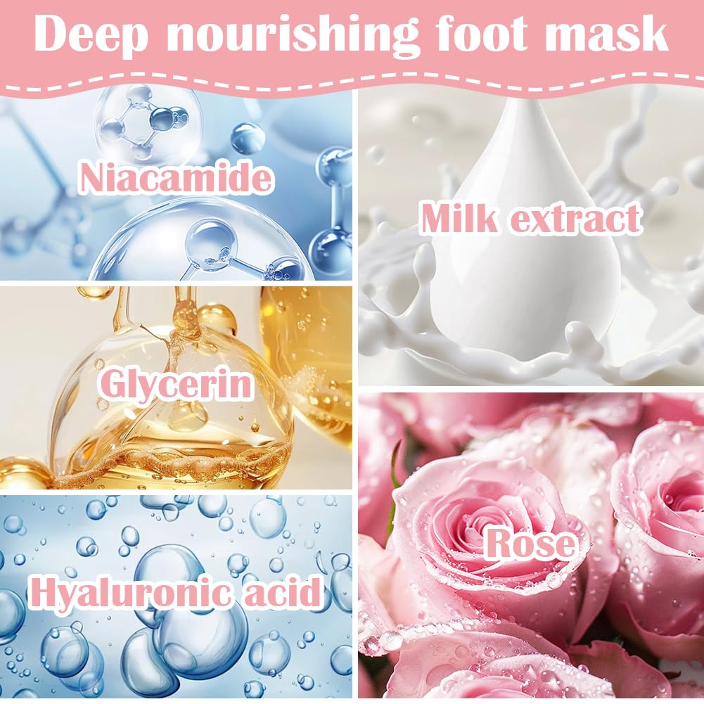 Maschera Piedi Idratante, 4 Paia Maschera Piedi ad Azione Idratante e Rigenerante, Calzini Idratanti per Riparazioni Cutanee Secche Invecchiamento Cracked Heels, per Piedi Lisci e Morbidi