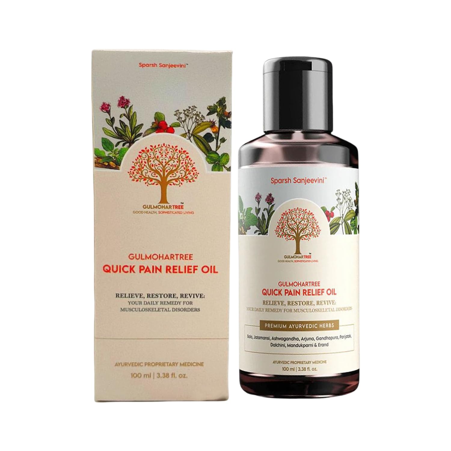 Sparsh Sanjeevini's Gulmohartree Quick Pain Relief Oil 100 ml, Ayurvedic Oil for Joint Pain, Muscle, Back, Knee Pain, and Cramps, Herbal Natural Massage Tel, Anti-inflammatory-image-33