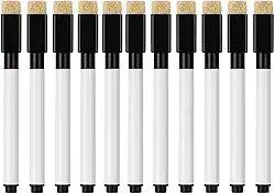 Kit 10 Canetas Preta Marcadores para Quadro Branco Magnetico Escreve e Apaga com Imã e Feltro Apagador Embutido