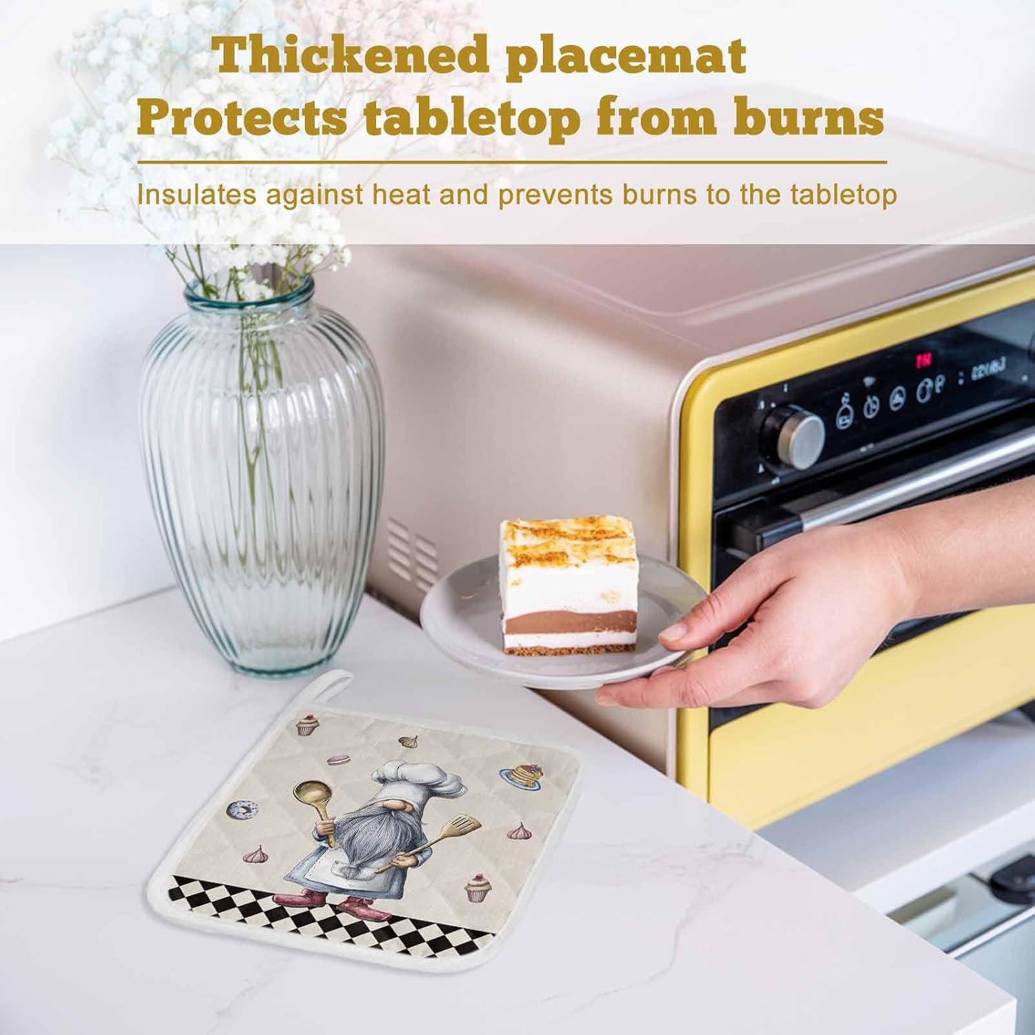 Black White Vintage Gnomes Pot Holders for Kitchen Heatproof Potholder, 5 Pack Checkered Retro Art Rustic Hot Pads Multipurpose Oven Pads Cloth Potholders Trivet for Cooking Baking