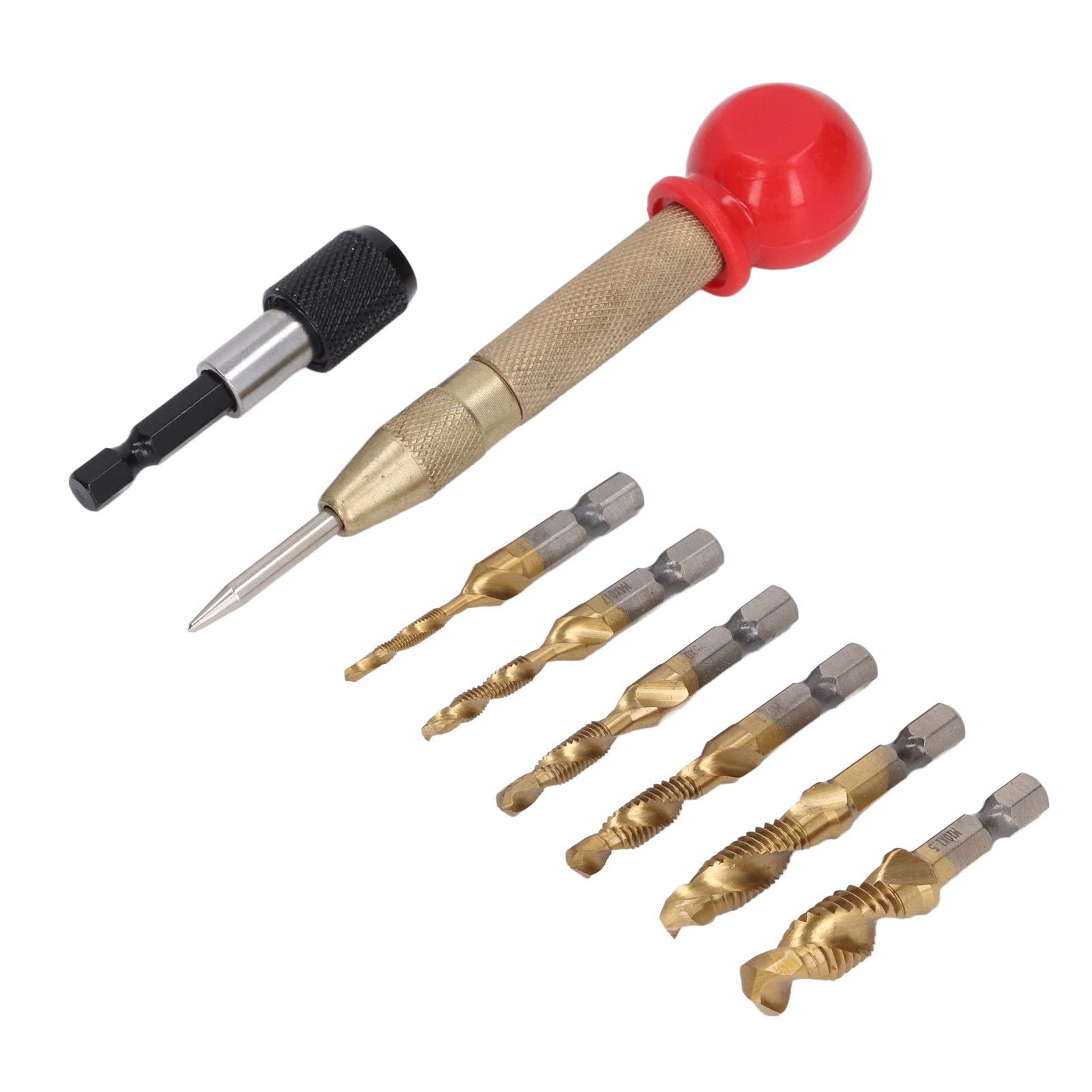 8PCS Metric Drill Tap Set with Hex Shank, HSS Material and Ti Coating, Combination Drill Tap Bit Set for Drilling Tapping Cutting Soft Metal Aluminum Iron