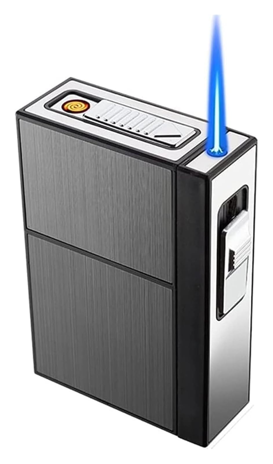 Papierośnica Metalowe papierosy King Size, przenośne opakowanie 20 sztuk i wiatroodporne etui na, bezpłomieniowa zapalniczka elektryczna z możliwością ładowania przez USB, gadżet 3 w 1 do palenia