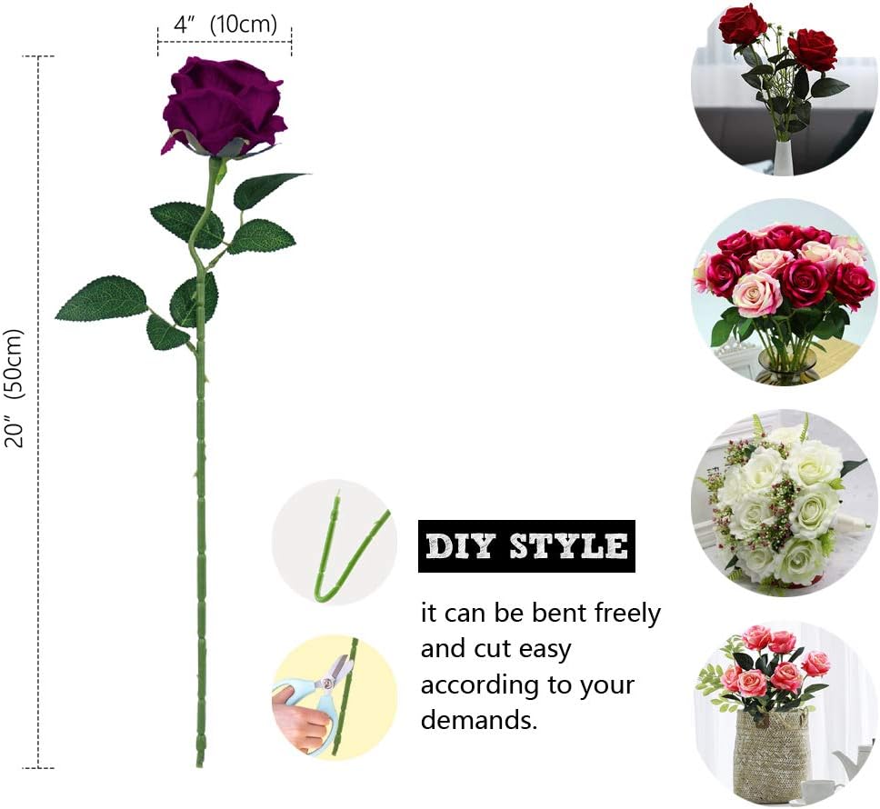 Omygarden Purple Artificial Rose Flower Bouquet, Fake Silk Roses, Wedding Party Home Office Decoration,10PCS - Image 2