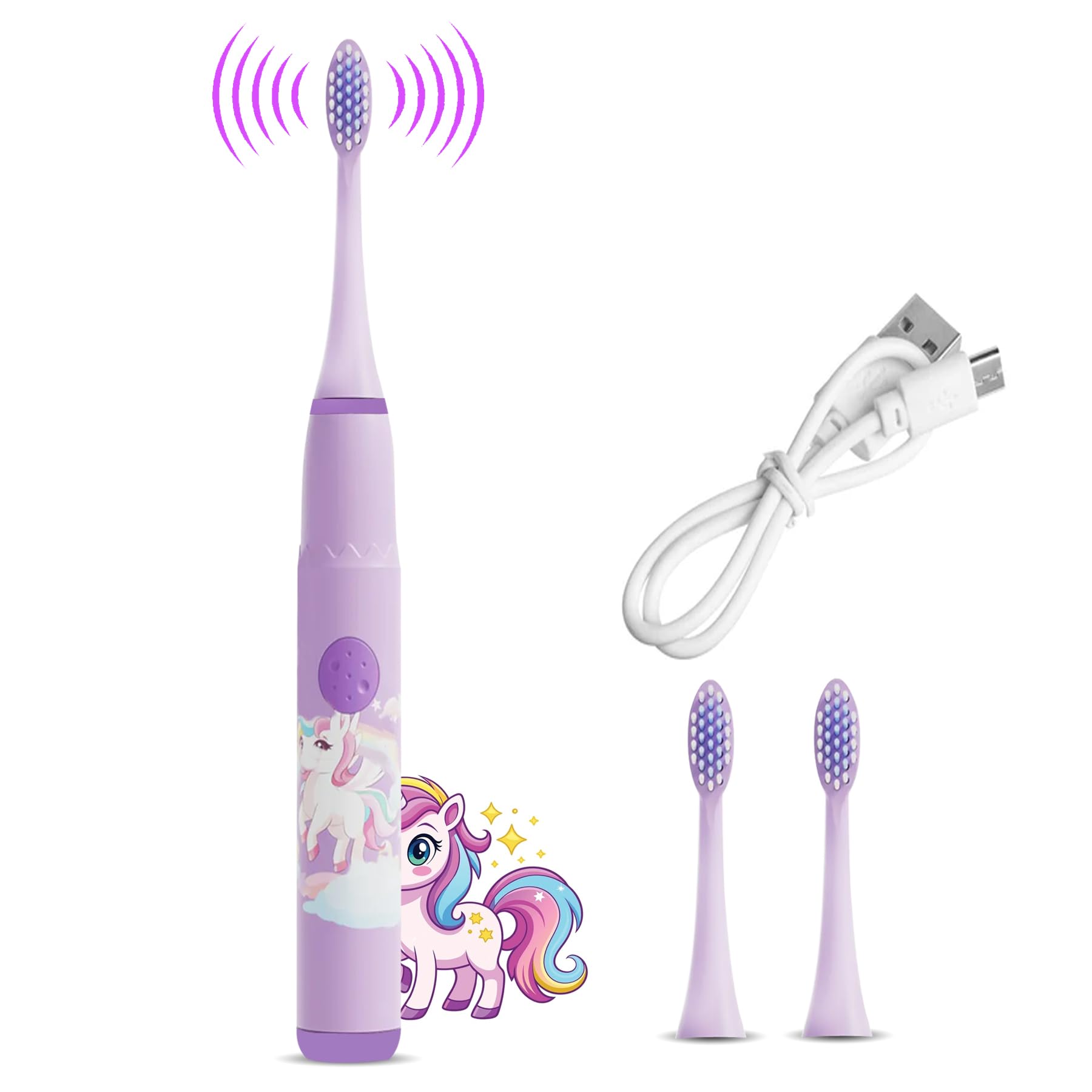 Obvie Sonic Electric Kids Toothbrush with 4 Brushing Modes, 19000 Strokes per minute, IPX7 Waterproof, Soft Nylon Bristles, Rechargeable Battery, Electric Power Tooth Brush, 3 Heads (Purple)-image-8