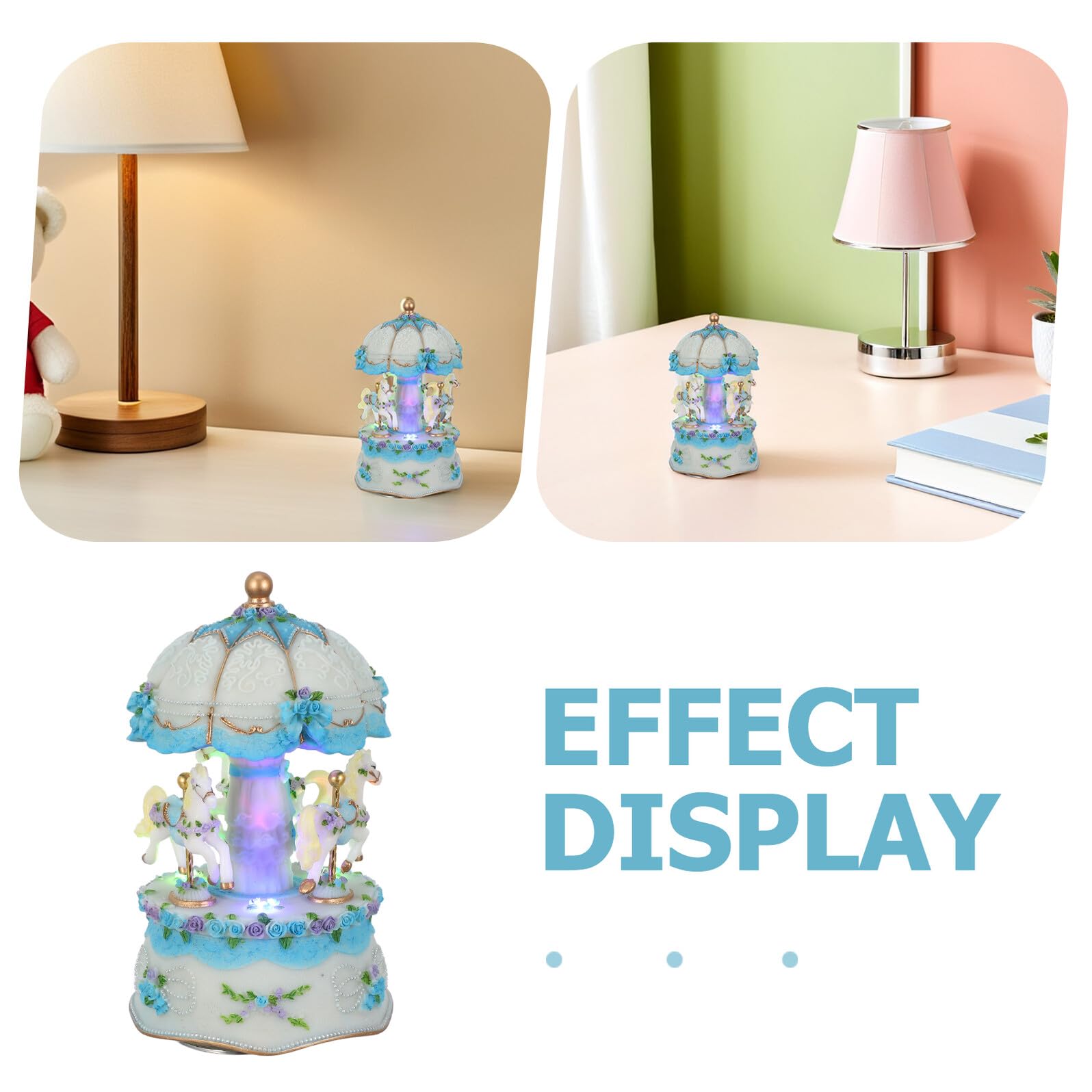 GLEAVI Boîte à Musique Carrousel Rotatif avec Chevaux Figurines et LED Lumière Colorée Cadeau pour Garçon Fille Anniversaire Fête de Noël sans Piles