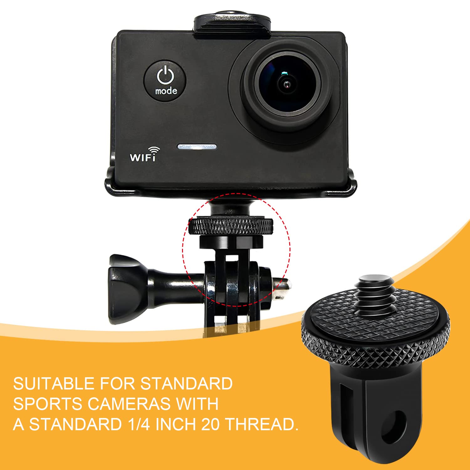 Adattatore Treppiede 1/4-20 In Alluminio Per GoPro Insta360 DJI E Action Cam - Nero