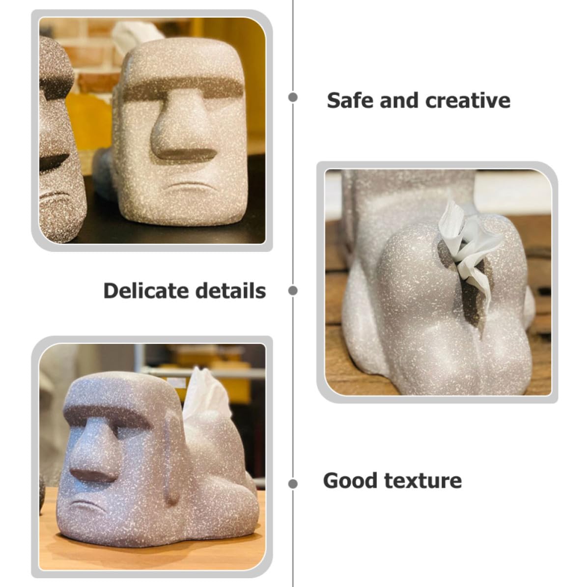 Bianca Porta Fazzoletti Decorativo Resina Moai per Camera