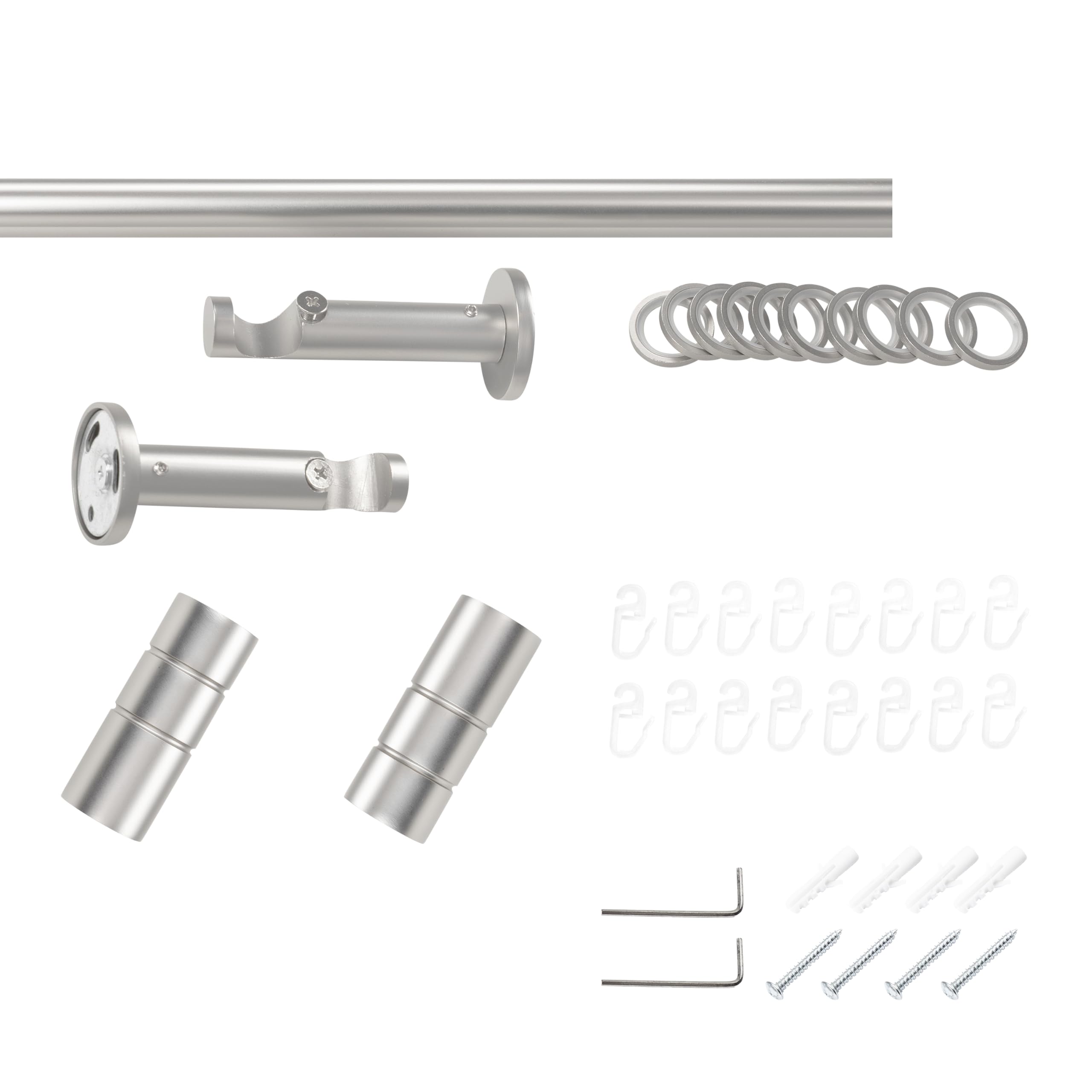 SN Deco Gardinenstange Basel, 25 mm, 1-läufig, Stahl, Komplett-Set mit Ringen, Auflageträger, 480 cm, chrom matt
