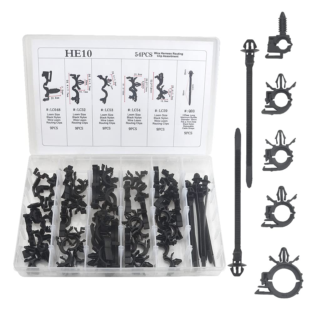 WMYCONGCONG 54 PCS Car Wire Loom Routing Clips Assortment Auto Clips