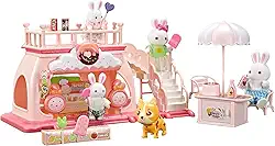 Casa de Bonecas Padaria e Sorveteria, Rosa, Miniatura Temática com Escadas e Acessórios, Brinquedo Infantil para Brincadeiras Criativas