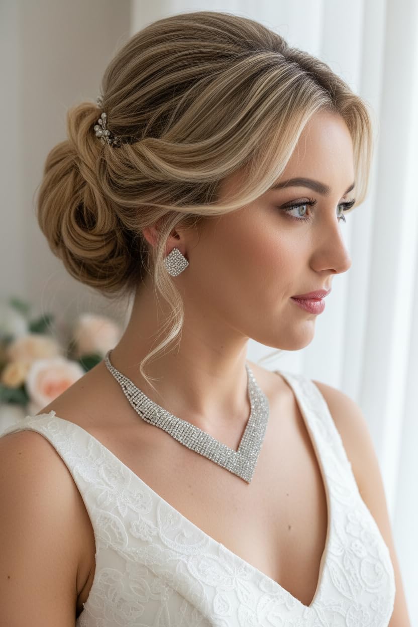 XXL Schmuckset Damen Silber – 3-teiliges Strass Collier Halskette Ohrringe & Armband – Glitzertraum Brautschmuck für Hochzeit Abiball Jugendweihe Kommunion Ball