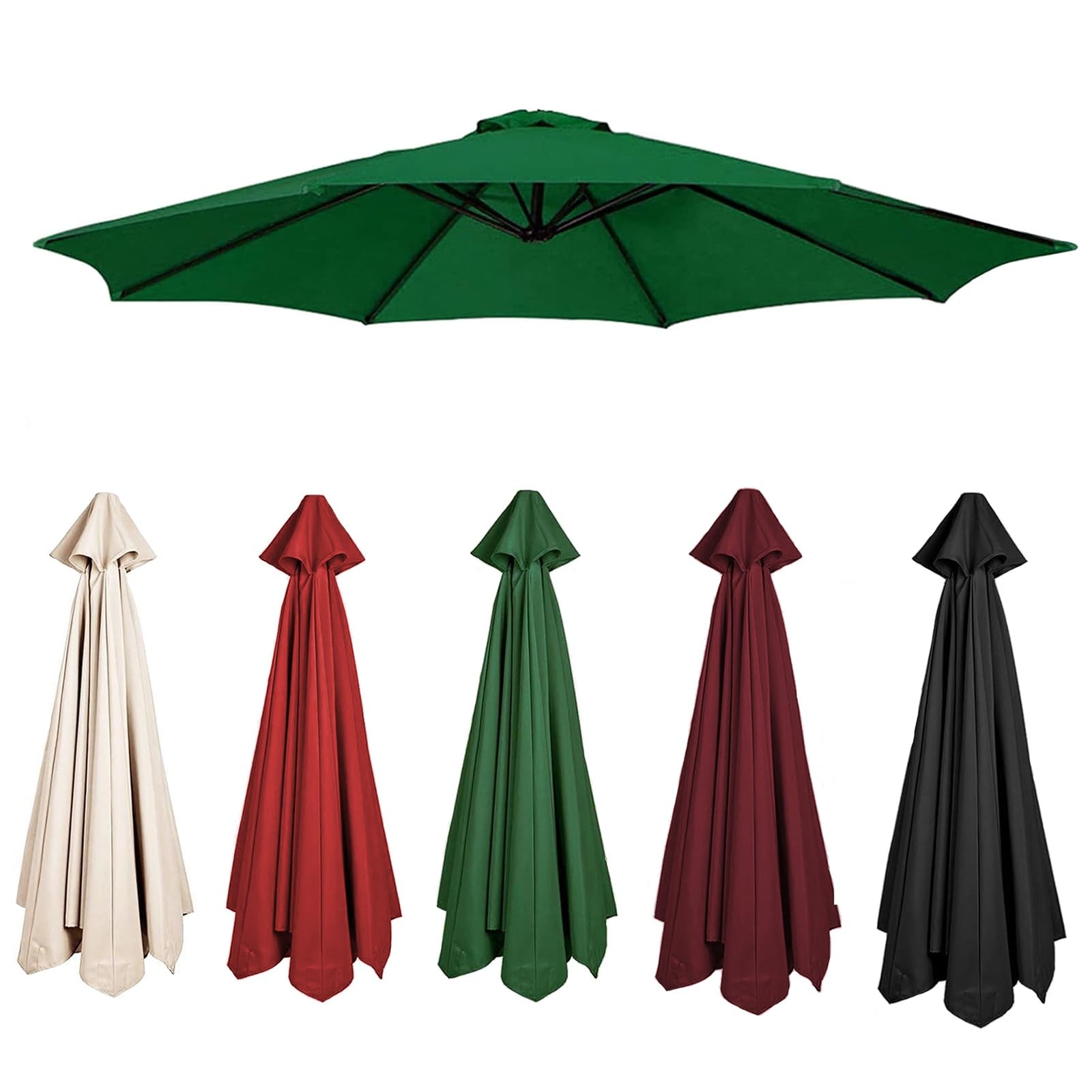 JIEYUZYUO Patio Umbrella Parasol Canopy Cloth 200/270/300Cm Replacement Parasol Fabric Cover Waterproof Breathable Replacement 6 Arms/8 Arms/K Green/8 Ribs-270Cm