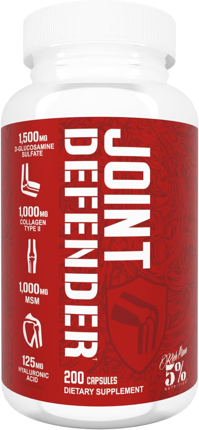 5% Nutrition Rich Piana Joint Defender Maximum Joint Support Supplement | Collagen, Glucosamine, Chondroitin, Turmeric Curcumin with Black Pepper, MSM, Hyaluronic Acid | 200 Capsules, 25 Servings
