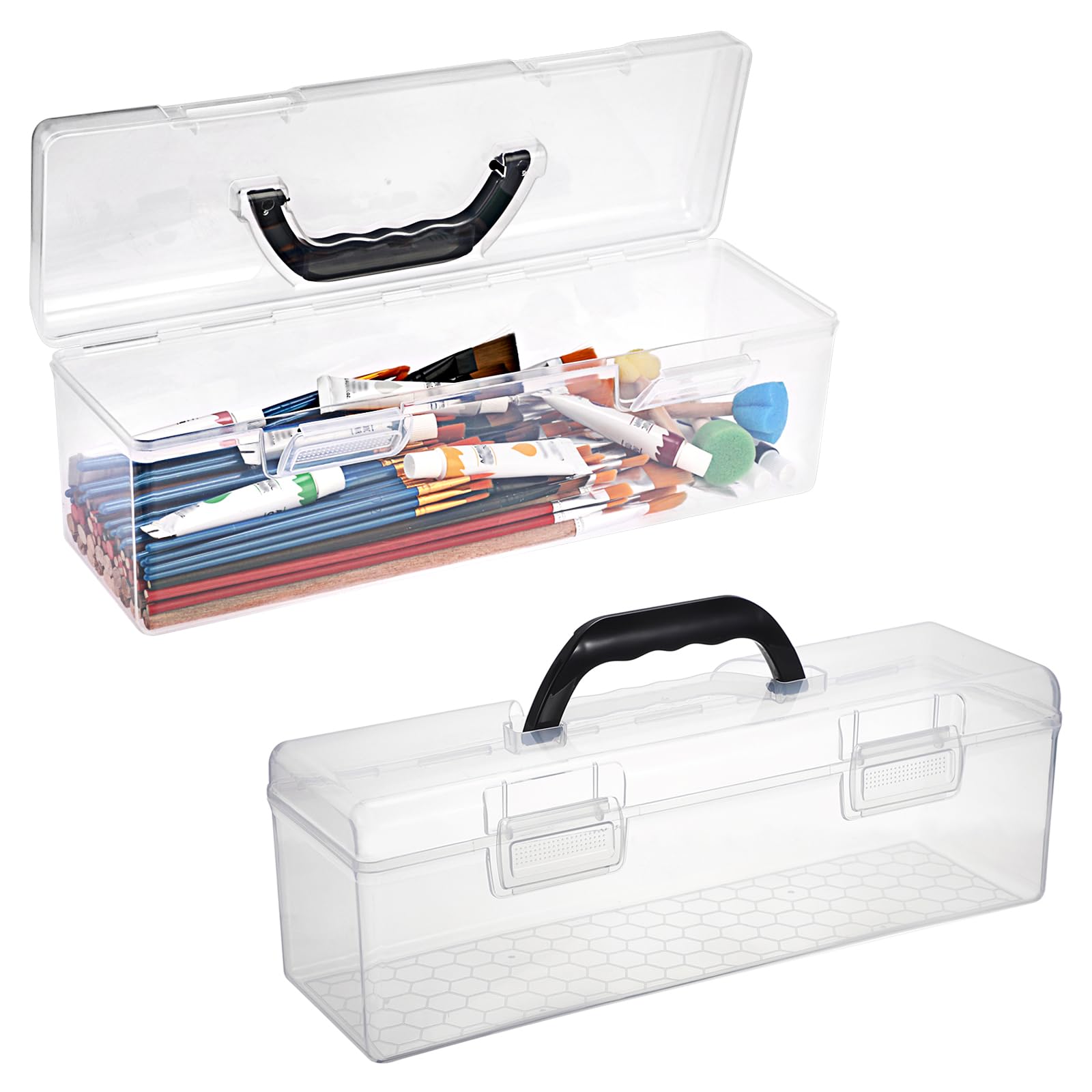 Boîte de rangement plastique transparent anti-poussière bac de stockage à poignée BTSKY