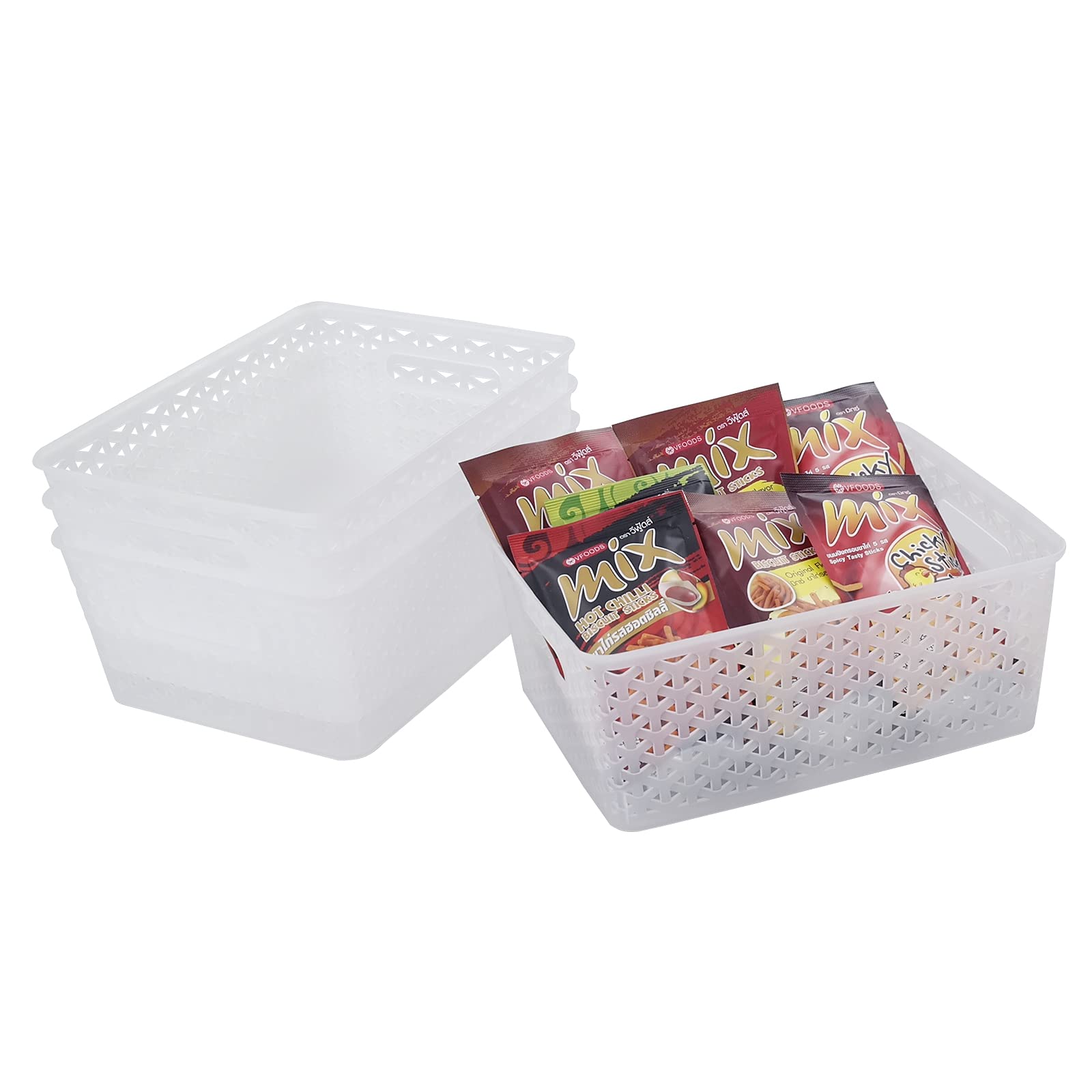 CadineUS 4-Pack Plastic Storage Baskets, Woven Storage Basket Bins
