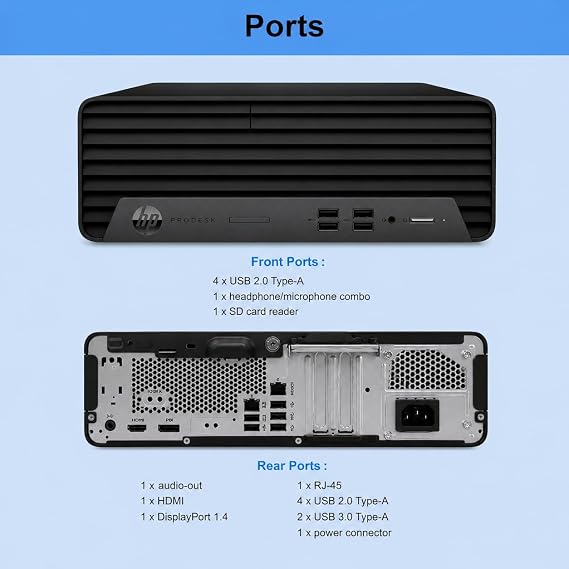 HP ProDesk 400 SFF Business Desktop Computer, Intel CPU, 16GB RAM, 2TB HDD + 512GB PCIe SSD, Dual 4K Display Support, Type-C, DisplayPorts, Wi-Fi, HDMI, Wire Keyboard & Mouse, Windows 11 Pro