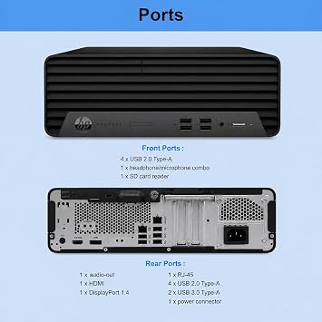 HP ProDesk 400 SFF Business Desktop Computer, Intel CPU, 16GB RAM, 2TB HDD + 512GB PCIe SSD, Dual 4K Display Support, Type-C, DisplayPorts, Wi-Fi, HDMI, Wire Keyboard & Mouse, Windows 11 Pro