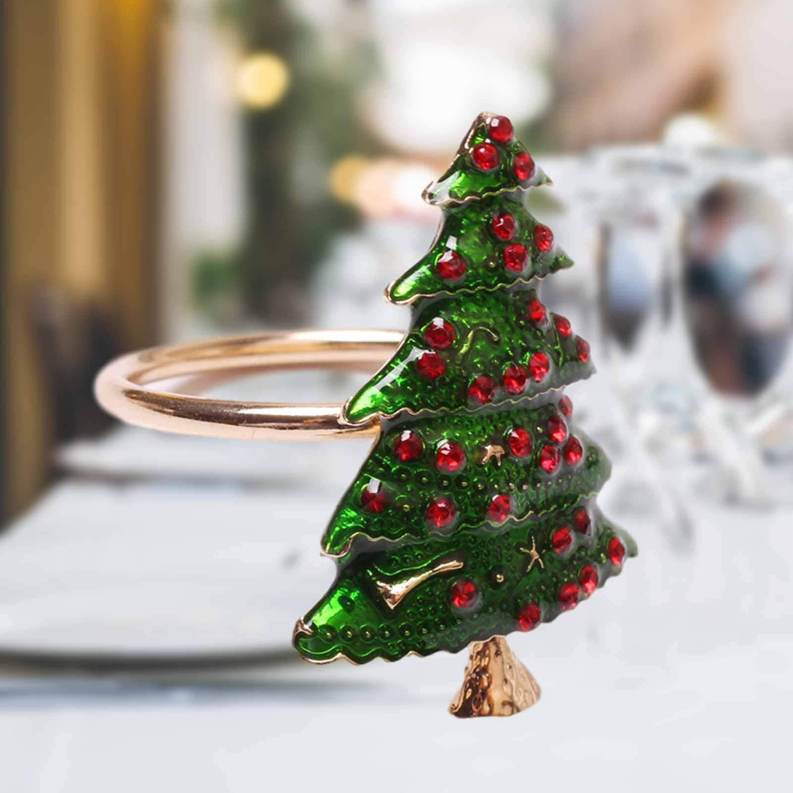 Lot de 6 ronds de serviette de Noël, ronds de serviette en forme de sapin de Noël pour les vacances d'hiver, les dîners et les décorations de table, fournitures de fête de
