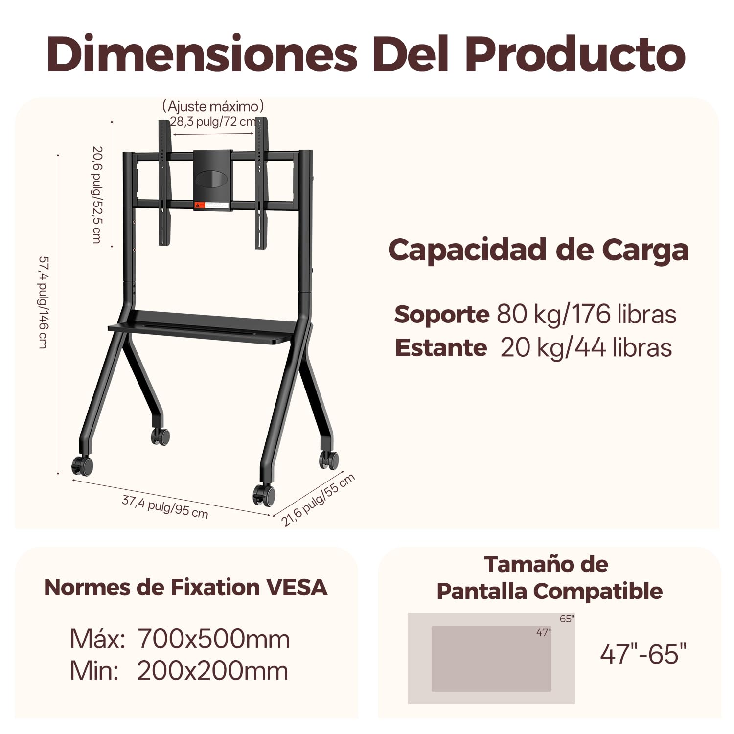 JAV Soporte para Pizarra Inteligente de 47”-65” con Rueda de Bloqueo de 360 para la Oficina o el Aula Moderna