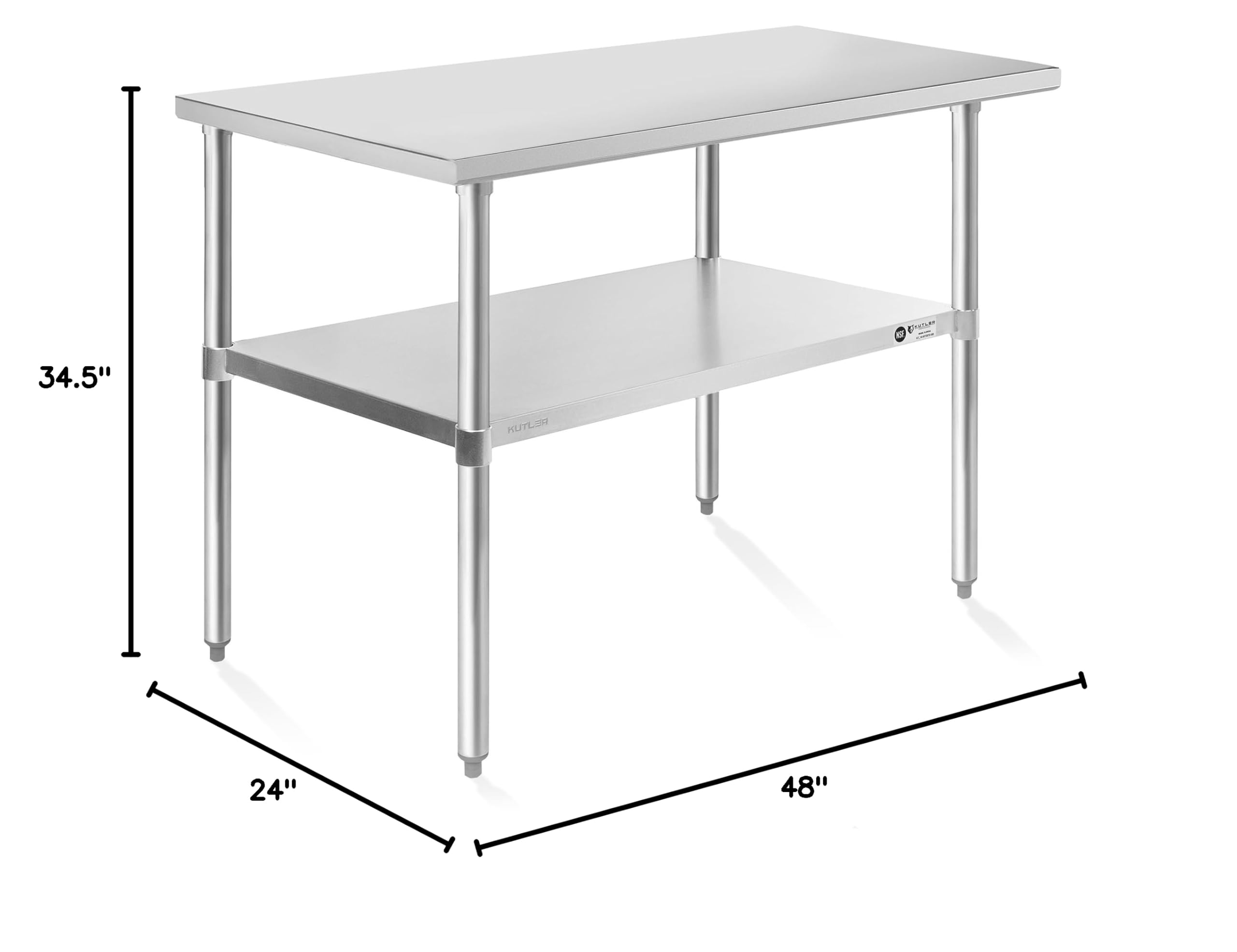 KUTLER Stainless Steel Table 24 x 48 Inches NSF Heavy Duty Commercial Kitchen Prep and Work Table with — view 2