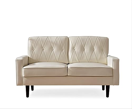 Miniatura 3 de Container Furniture Direct Sofá biplaza de piel sintética de estilo moderno con elegantes patas cónicas redondas y respaldo copetudo con botones,