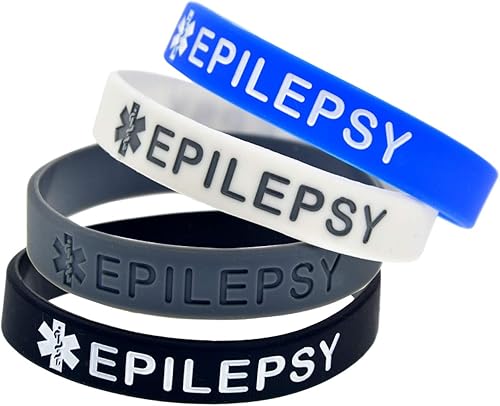 Lyndong Paquete de 4 pulseras de silicona para la epilepsia con alerta médica de emergencia para hombres y mujeres
