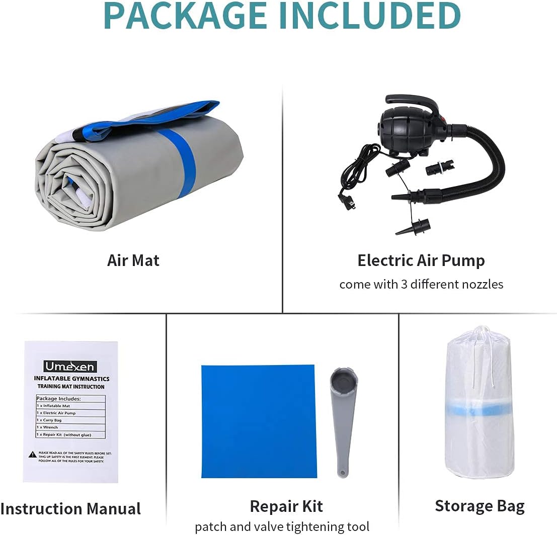 UMEKEN Inflatable Gymnastics Mat 13ft/16ft/20ft Air Track Tumbling Mat Airtrack Tumble Gymnastic Exercise Training Mat for Home/Practice/Cheerleading/Yoga/Beach/Water/Park with Pump : Everything Else