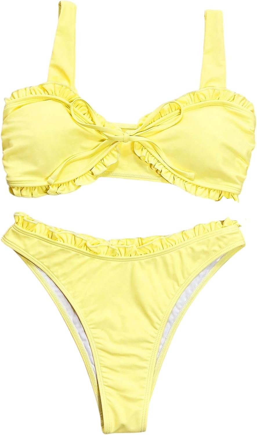 SweatyRocks Women's Bikini Set Ruffle Trim Tie Front Swimsuit Two Piece Bathing Suit