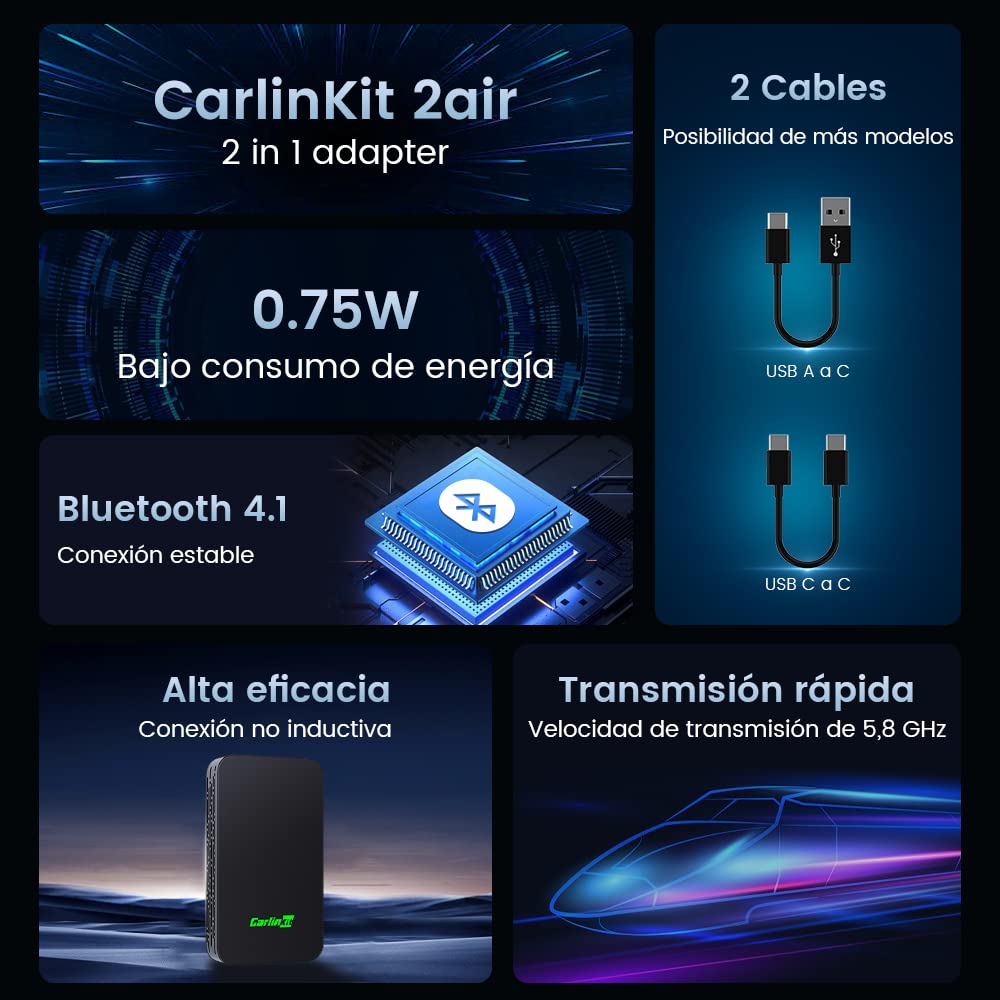 CarlinKit 5.0 Wireless CarPlay/Android Auto 2Air Adaptador ，Convierte CarPlay&Android Auto por Cable a inalámbrico，Soporta actualización OTA