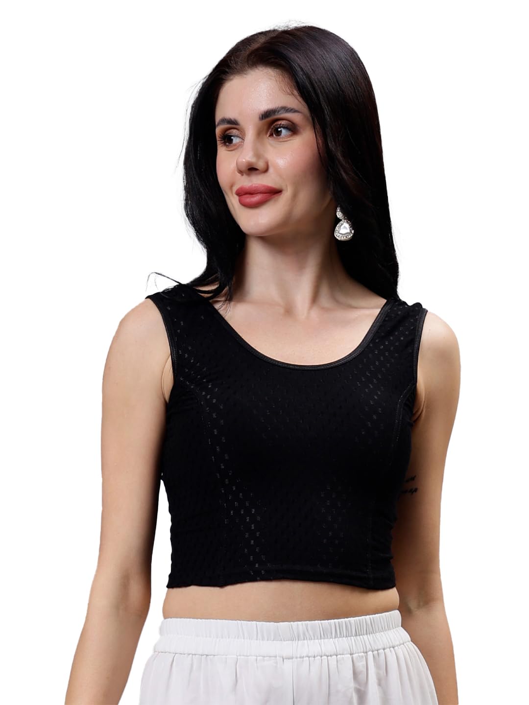plus size Round Neck Cotton Stretchable Sleeveless Saree Blouse Readymade for Women-picture-20