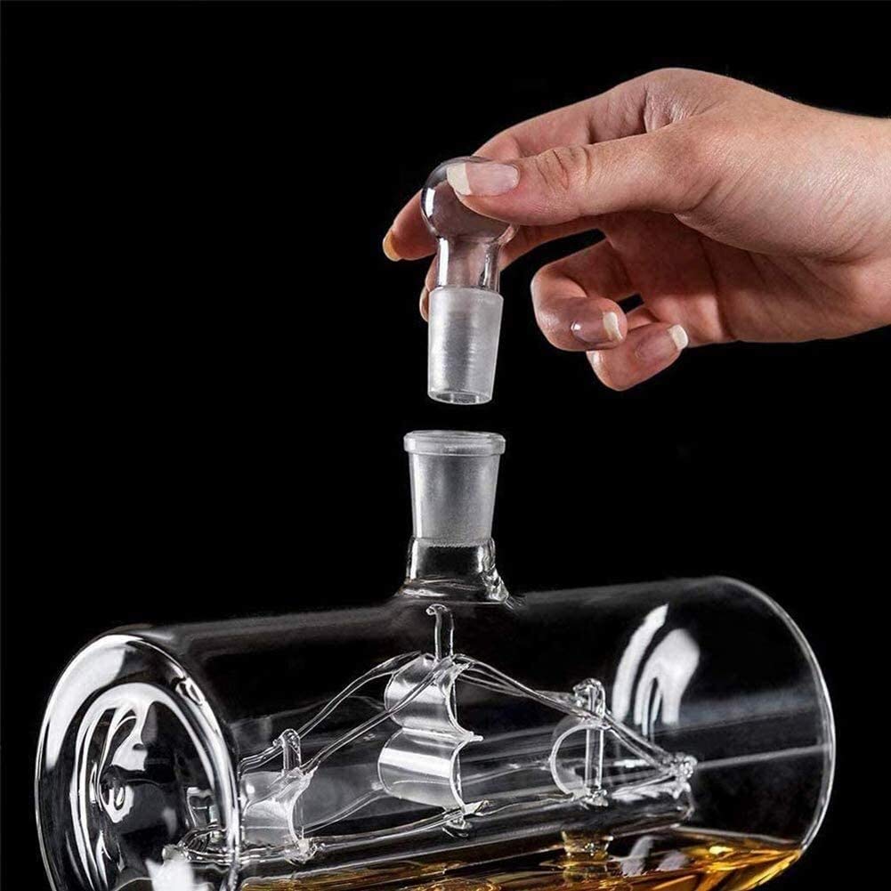 Stojak na butelki stojak na wino, stojak na kieliszki do wina, zestaw 4 kulistych szklanek, dozownik do wina, whisky, karafki na likier (kolor: przezroczysty, pojemność: 1100 ml)