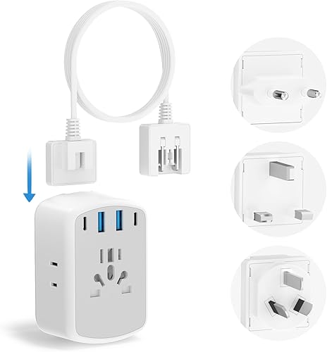 Miniatura 8 de kakyanill - Adaptador de enchufe de viaje europeo, adaptador de enchufe europeo plegable 7 en 1 con 4 salidas de CA, 3 puertos de carga USB,