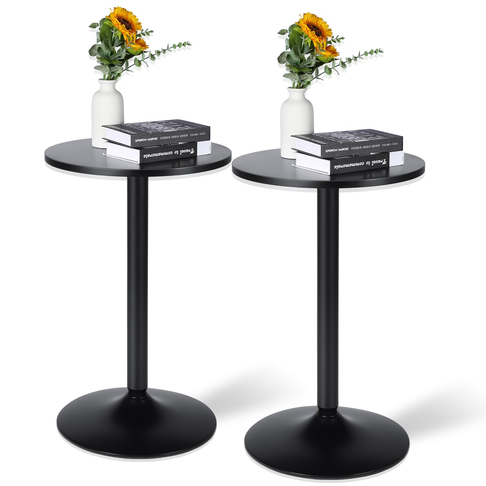 Geetery 2 Pcs Pub Round Tables 30 Inch Height 20 Inch Top High Top Table Round Cocktail Bar Table Black Bistro Pub Table with Metal Leg Modern Counter Bar Kitchen Dining Room Living Room Coffee Table
